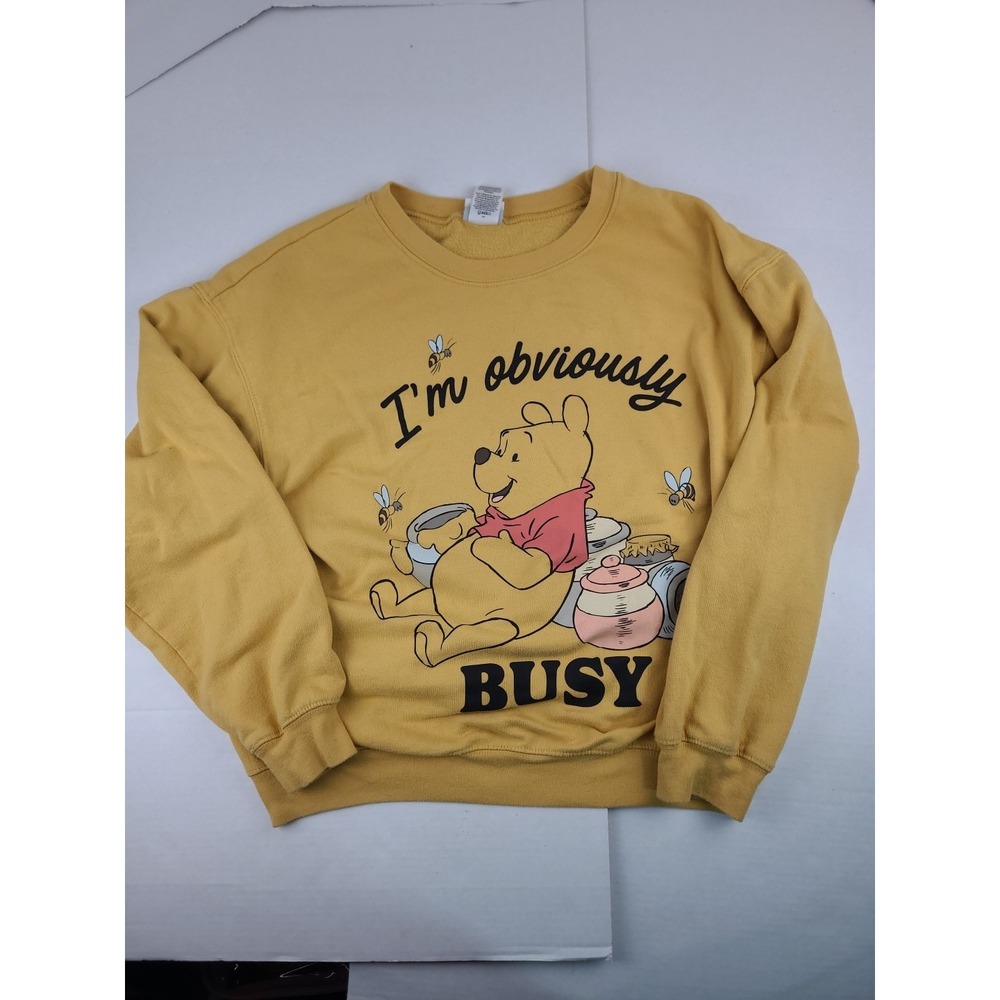 Winnie The Pooh Sweatshirt Womens Large Yellow Crewneck Long Sleeve Disney‎ Nice